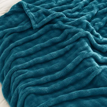 Patura Cocon Petrol, textura plusata si pliuri naturale - LINUM